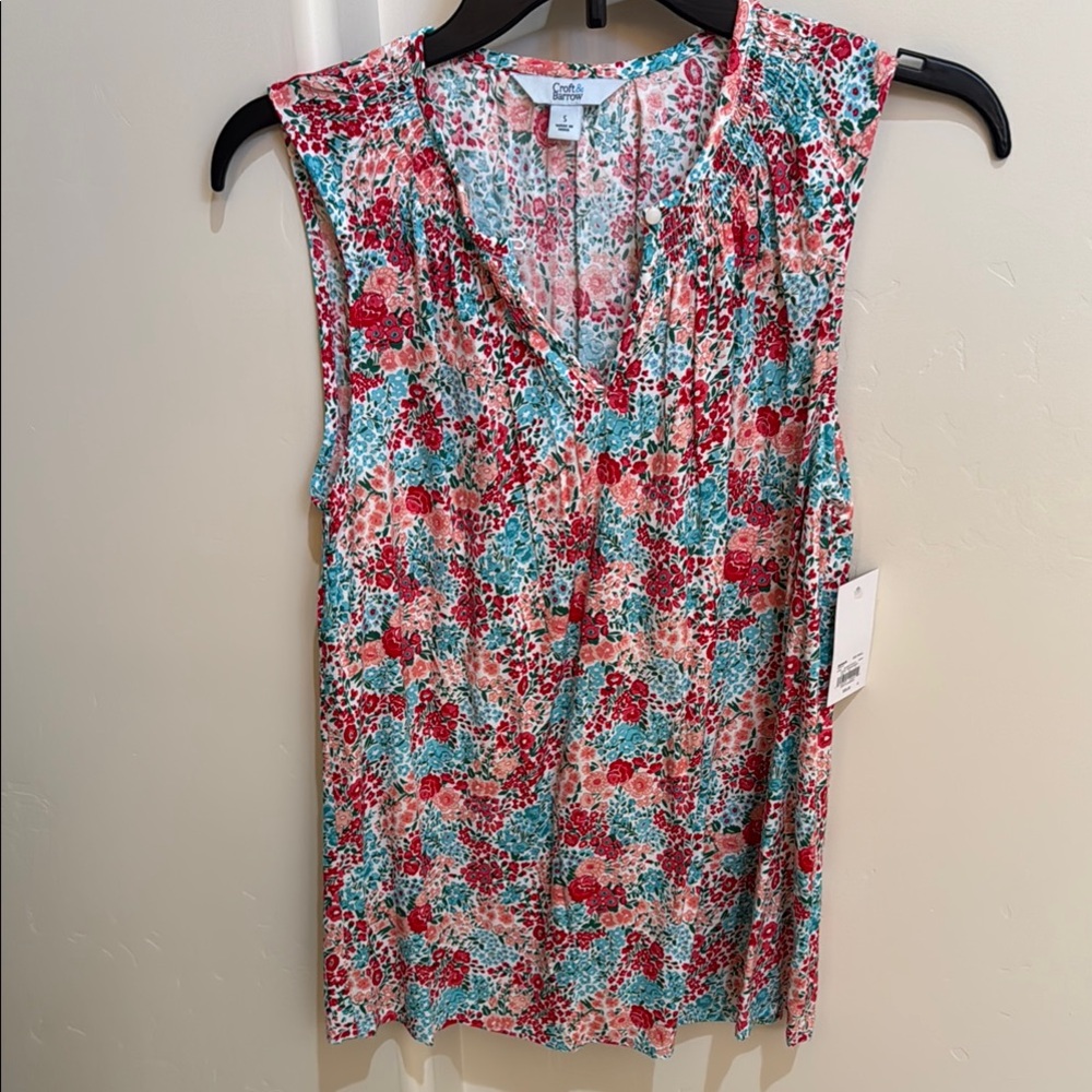Croft & Barrow Floral Sleeveless Blouse - Red and Teal